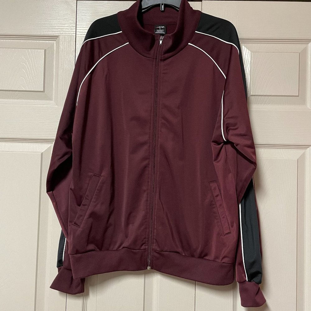 BCG Mens Track Jacket Retro Maroon Black Stripe Full Zip Athletic Fall Winter L